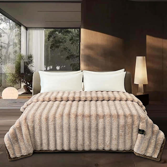 91家纺网 家纺一手货源 找家纺 凯轩毛毯网销专供 2025新款婚庆仿皮草彩波纹艺术毯毛毯毯子-彩波纹 彩波纹-咖啡棕