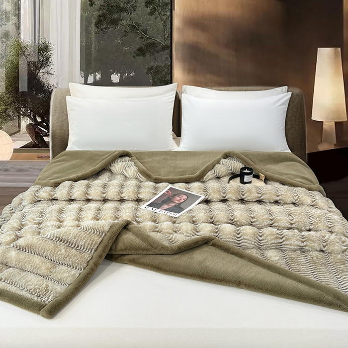 91家纺网 家纺一手货源 找家纺 凯轩毛毯网销专供 2025新款婚庆仿皮草彩波纹艺术毯毛毯毯子-彩波纹 彩波纹-墨绿