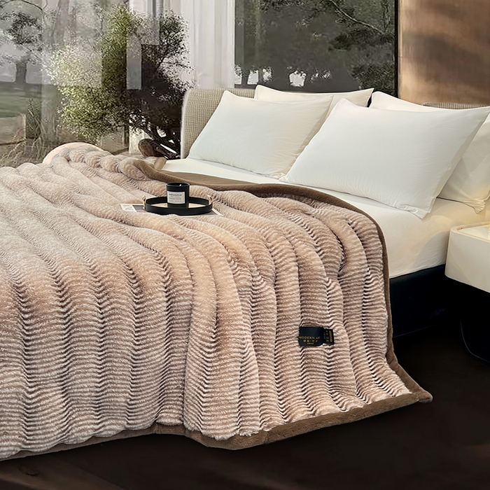 91家纺网 家纺一手货源 找家纺 凯轩毛毯网销专供 2025新款婚庆仿皮草彩波纹艺术毯毛毯毯子-彩波纹 彩波纹-咖啡棕