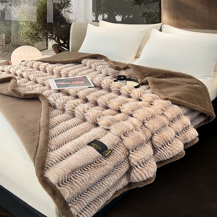 91家纺网 家纺一手货源 找家纺 凯轩毛毯网销专供 2025新款婚庆仿皮草彩波纹艺术毯毛毯毯子-彩波纹 彩波纹-咖啡棕