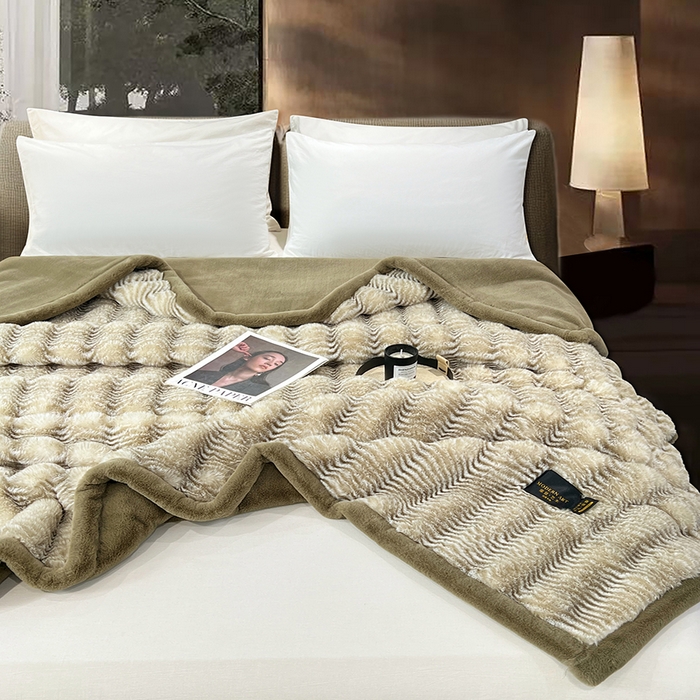 91家纺网 家纺一手货源 找家纺 凯轩毛毯网销专供 2025新款婚庆仿皮草彩波纹艺术毯毛毯毯子-彩波纹 彩波纹-墨绿