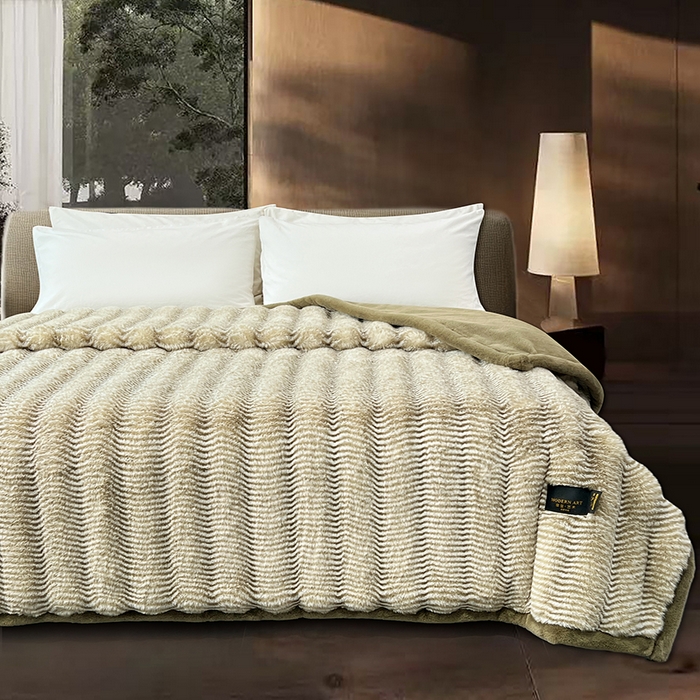 91家纺网 家纺一手货源 找家纺 凯轩毛毯网销专供 2025新款婚庆仿皮草彩波纹艺术毯毛毯毯子-彩波纹 彩波纹-墨绿