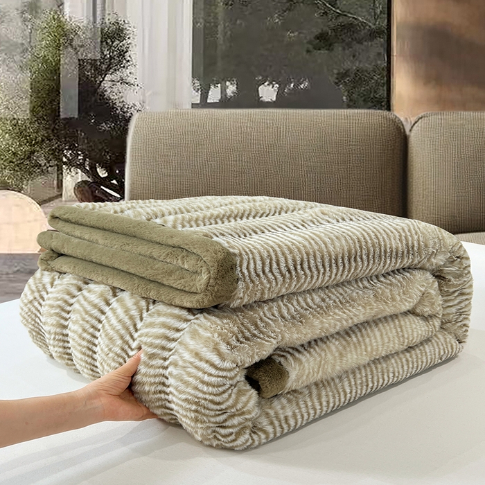 91家纺网 家纺一手货源 找家纺 凯轩毛毯网销专供 2025新款婚庆仿皮草彩波纹艺术毯毛毯毯子-彩波纹 彩波纹-墨绿