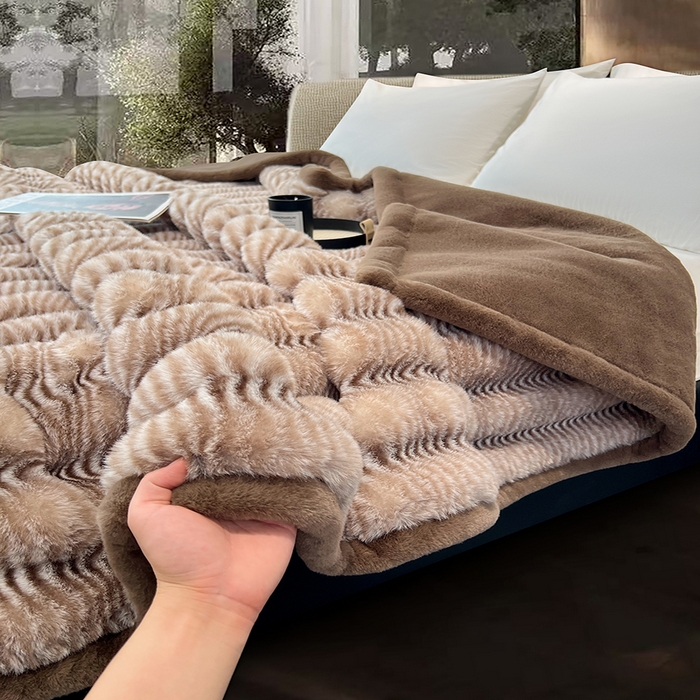 91家纺网 家纺一手货源 找家纺 凯轩毛毯网销专供 2025新款婚庆仿皮草彩波纹艺术毯毛毯毯子-彩波纹 彩波纹-咖啡棕