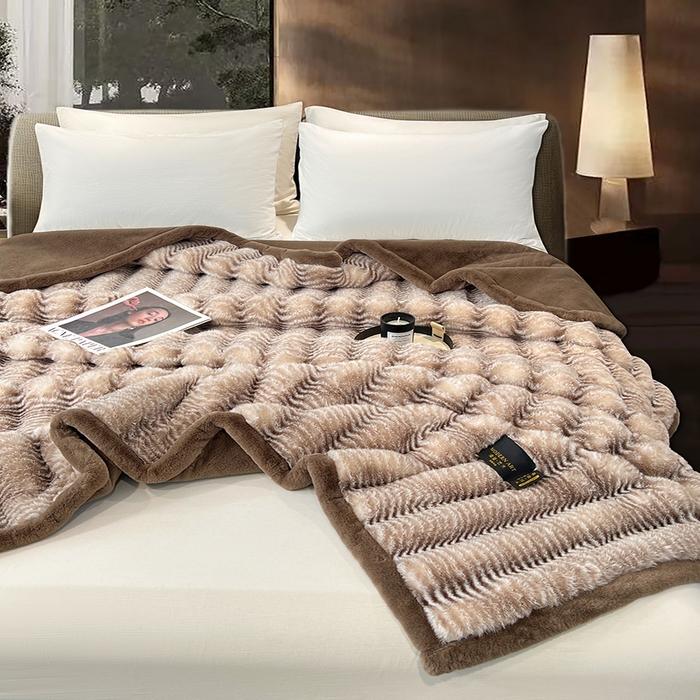 91家纺网 家纺一手货源 找家纺 凯轩毛毯网销专供 2025新款婚庆仿皮草彩波纹艺术毯毛毯毯子-彩波纹 彩波纹-咖啡棕