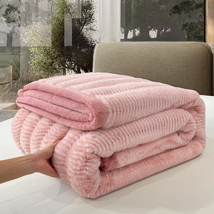 91家纺网 家纺一手货源 找家纺 凯轩毛毯网销专供 2025新款婚庆仿皮草彩波纹艺术毯毛毯毯子-彩波纹 彩波纹-蜜桃粉