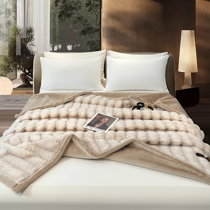 91家纺网 家纺一手货源 找家纺 凯轩毛毯网销专供 2025新款婚庆仿皮草彩波纹艺术毯毛毯毯子-彩波纹 彩波纹-卡其