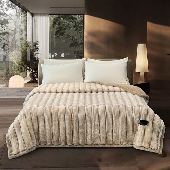 91家纺网 家纺一手货源 找家纺 凯轩毛毯网销专供 2025新款婚庆仿皮草彩波纹艺术毯毛毯毯子-彩波纹 彩波纹-卡其