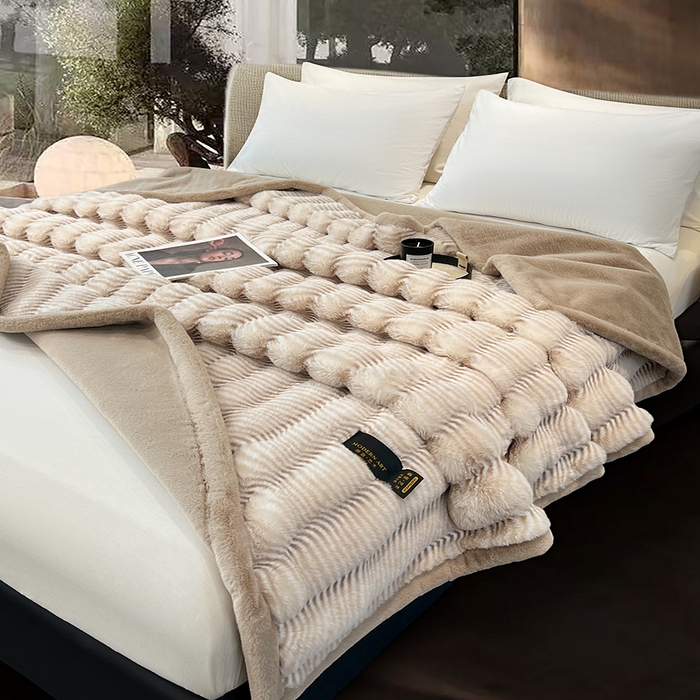 91家纺网 家纺一手货源 找家纺 凯轩毛毯网销专供 2025新款婚庆仿皮草彩波纹艺术毯毛毯毯子-彩波纹 彩波纹-卡其