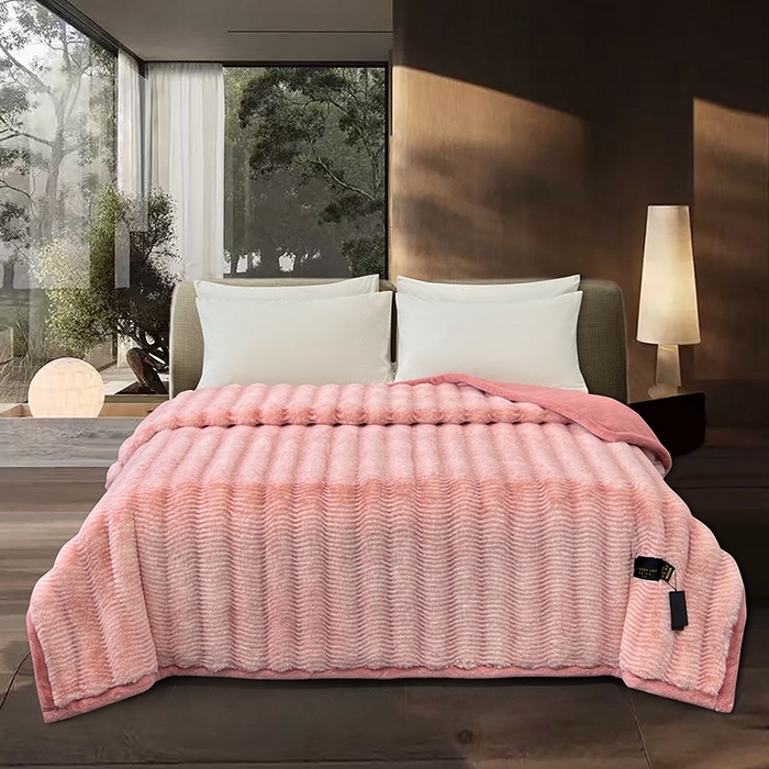 91家纺网 家纺一手货源 找家纺 凯轩毛毯网销专供 2025新款婚庆仿皮草彩波纹艺术毯毛毯毯子-彩波纹 彩波纹-蜜桃粉