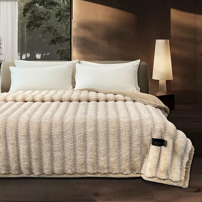 91家纺网 家纺一手货源 找家纺 凯轩毛毯网销专供 2025新款婚庆仿皮草彩波纹艺术毯毛毯毯子-彩波纹 彩波纹-卡其