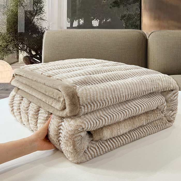 91家纺网 家纺一手货源 找家纺 凯轩毛毯网销专供 2025新款婚庆仿皮草彩波纹艺术毯毛毯毯子-彩波纹 彩波纹-卡其