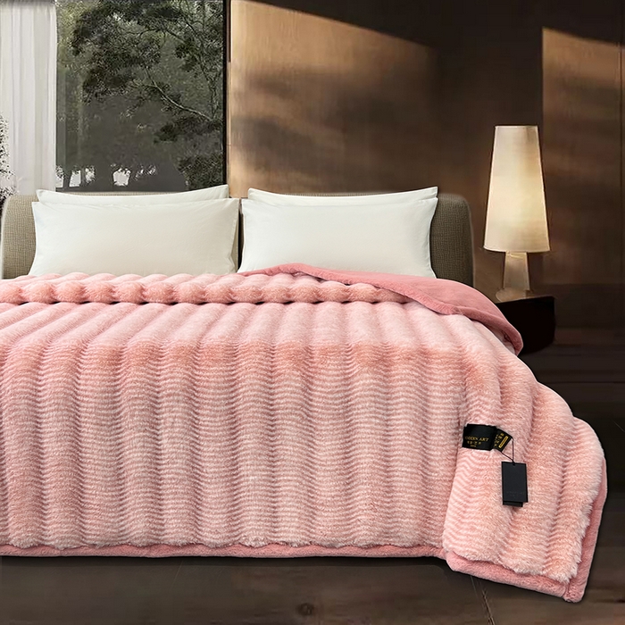 91家纺网 家纺一手货源 找家纺 凯轩毛毯网销专供 2025新款婚庆仿皮草彩波纹艺术毯毛毯毯子-彩波纹 彩波纹-蜜桃粉