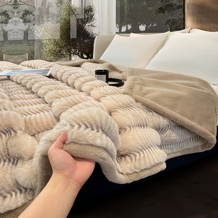 91家纺网 家纺一手货源 找家纺 凯轩毛毯网销专供 2025新款婚庆仿皮草彩波纹艺术毯毛毯毯子-彩波纹 彩波纹-卡其