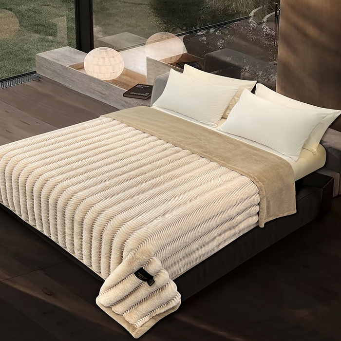 91家纺网 家纺一手货源 找家纺 凯轩毛毯网销专供 2025新款婚庆仿皮草彩波纹艺术毯毛毯毯子-彩波纹 彩波纹-卡其