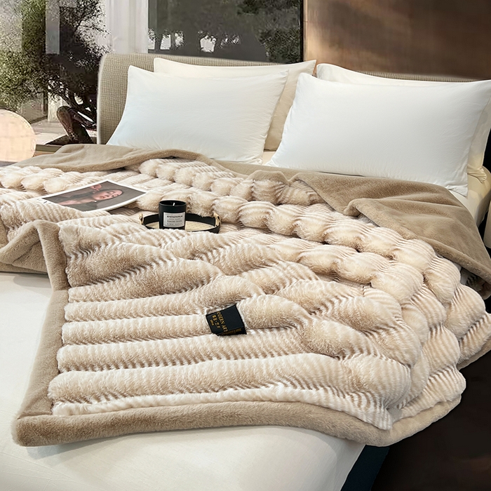 91家纺网 家纺一手货源 找家纺 凯轩毛毯网销专供 2025新款婚庆仿皮草彩波纹艺术毯毛毯毯子-彩波纹 彩波纹-卡其