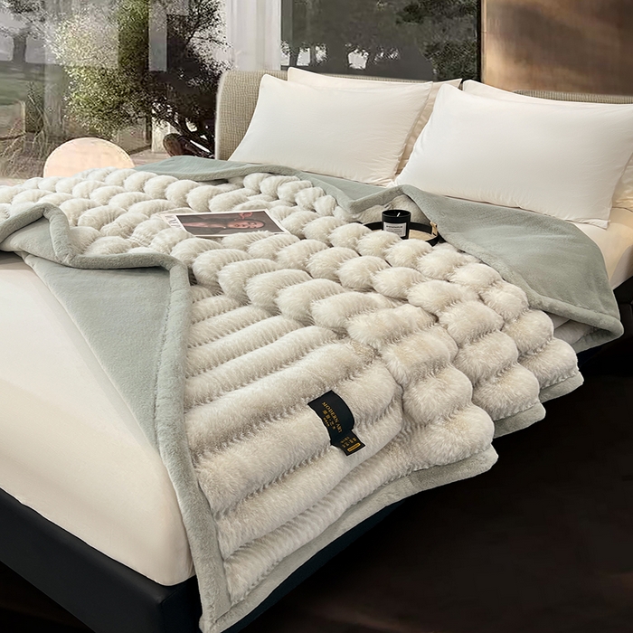 91家纺网 家纺一手货源 找家纺 凯轩毛毯网销专供 2025新款婚庆仿皮草彩波纹艺术毯毛毯毯子-彩波纹 彩波纹-浅绿