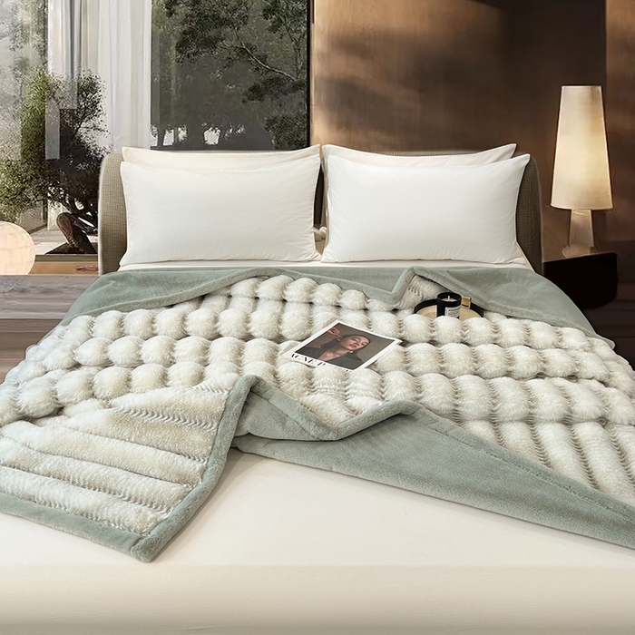 91家纺网 家纺一手货源 找家纺 凯轩毛毯网销专供 2025新款婚庆仿皮草彩波纹艺术毯毛毯毯子-彩波纹 彩波纹-浅绿