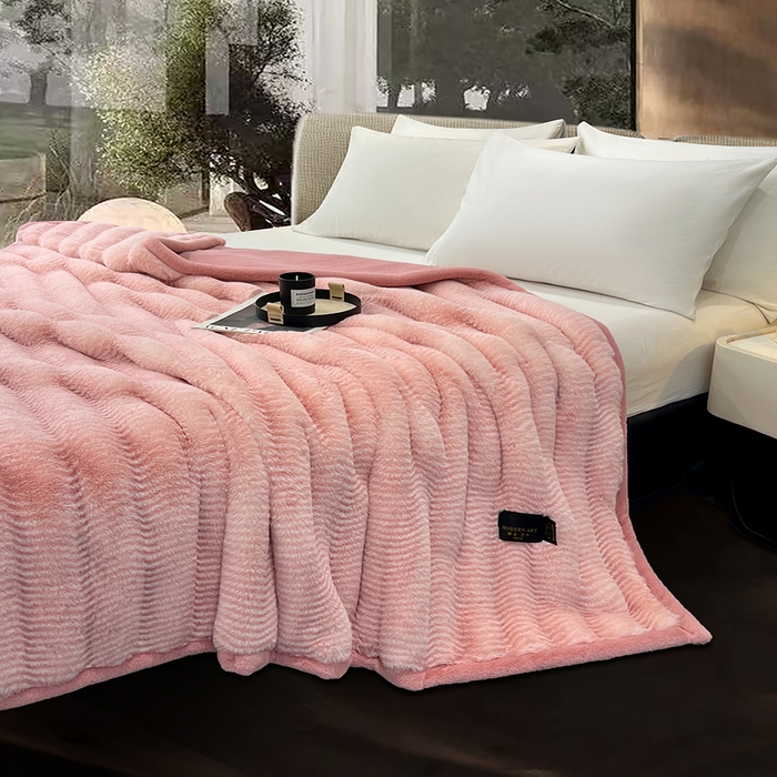 91家纺网 家纺一手货源 找家纺 凯轩毛毯网销专供 2025新款婚庆仿皮草彩波纹艺术毯毛毯毯子-彩波纹 彩波纹-蜜桃粉