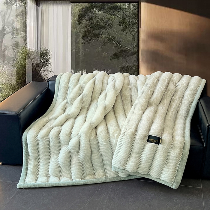 凯轩毛毯网销专供 2025新款婚庆仿皮草彩波纹艺术毯毛毯毯子-彩波纹 彩波纹-浅绿