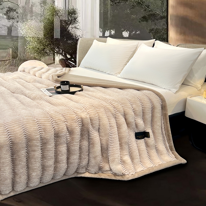 91家纺网 家纺一手货源 找家纺 凯轩毛毯网销专供 2025新款婚庆仿皮草彩波纹艺术毯毛毯毯子-彩波纹 彩波纹-卡其