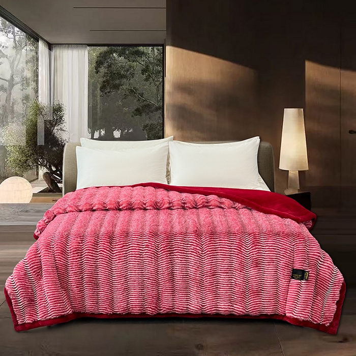 91家纺网 家纺一手货源 找家纺 凯轩毛毯网销专供 2025新款婚庆仿皮草彩波纹艺术毯毛毯毯子-彩波纹 彩波纹-珊瑚红