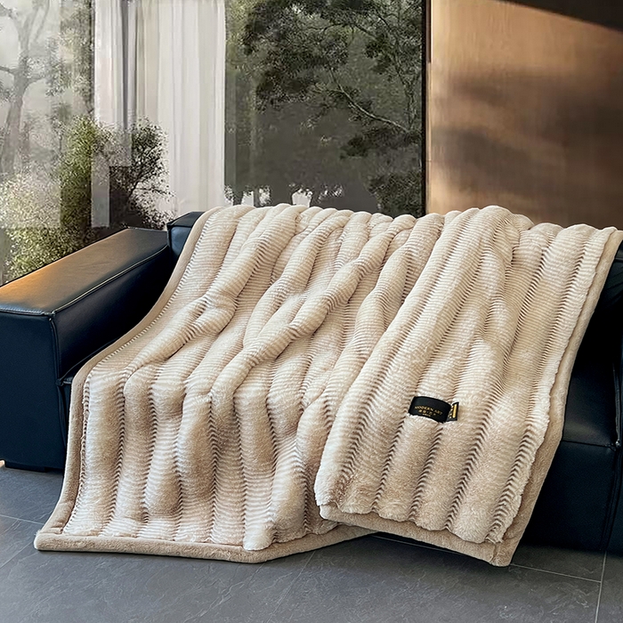 凯轩毛毯网销专供 2025新款婚庆仿皮草彩波纹艺术毯毛毯毯子-彩波纹 彩波纹-卡其