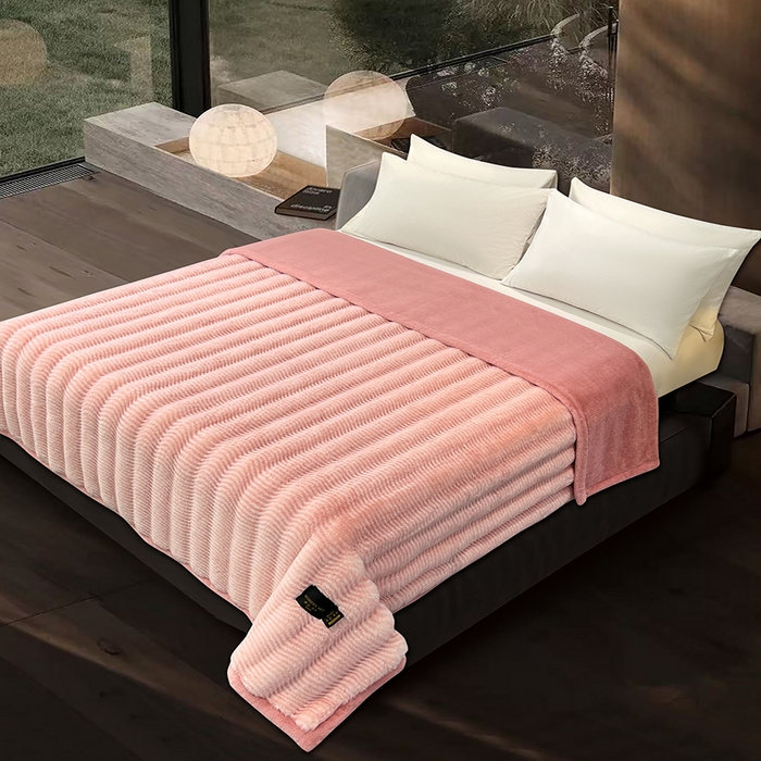 91家纺网 家纺一手货源 找家纺 凯轩毛毯网销专供 2025新款婚庆仿皮草彩波纹艺术毯毛毯毯子-彩波纹 彩波纹-蜜桃粉