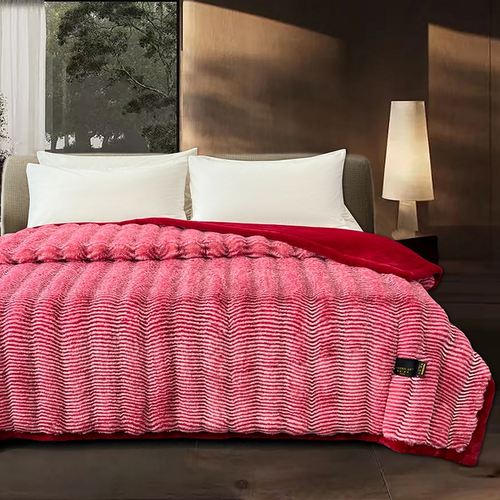 91家纺网 家纺一手货源 找家纺 凯轩毛毯网销专供 2025新款婚庆仿皮草彩波纹艺术毯毛毯毯子-彩波纹 彩波纹-珊瑚红