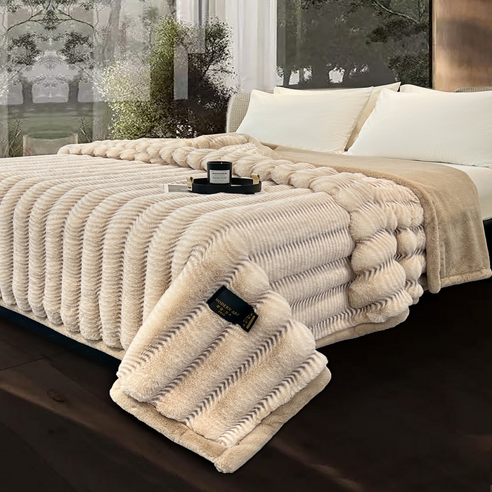 91家纺网 家纺一手货源 找家纺 凯轩毛毯网销专供 2025新款婚庆仿皮草彩波纹艺术毯毛毯毯子-彩波纹 彩波纹-卡其