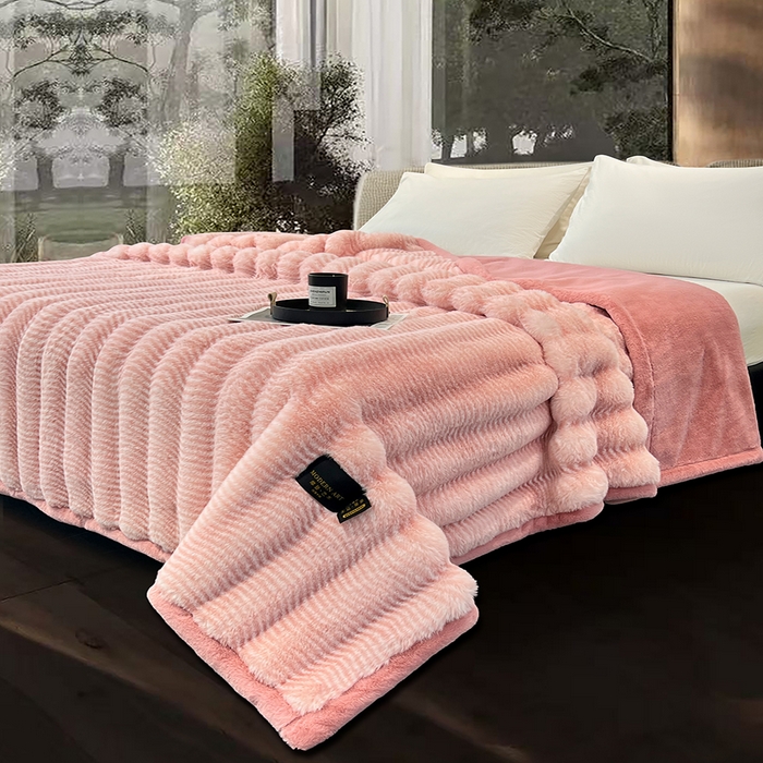 91家纺网 家纺一手货源 找家纺 凯轩毛毯网销专供 2025新款婚庆仿皮草彩波纹艺术毯毛毯毯子-彩波纹 彩波纹-蜜桃粉