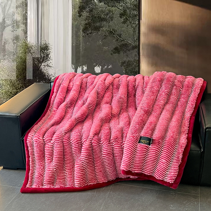 凯轩毛毯网销专供 2025新款婚庆仿皮草彩波纹艺术毯毛毯毯子-彩波纹 彩波纹-珊瑚红