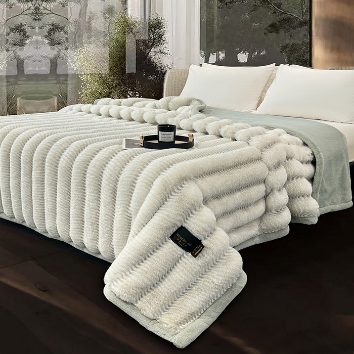 91家纺网 家纺一手货源 找家纺 凯轩毛毯网销专供 2025新款婚庆仿皮草彩波纹艺术毯毛毯毯子-彩波纹 彩波纹-浅绿