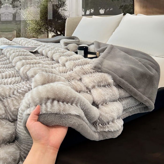 91家纺网 家纺一手货源 找家纺 凯轩毛毯网销专供 2025新款婚庆仿皮草彩波纹艺术毯毛毯毯子-彩波纹 彩波纹-浅灰