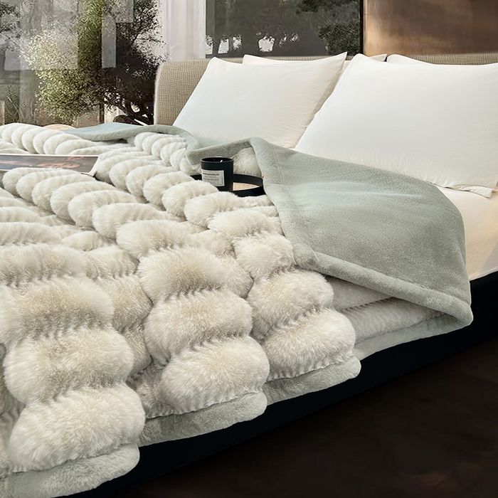 91家纺网 家纺一手货源 找家纺 凯轩毛毯网销专供 2025新款婚庆仿皮草彩波纹艺术毯毛毯毯子-彩波纹 彩波纹-浅绿