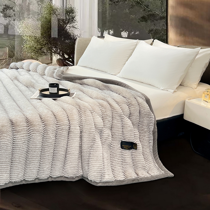 91家纺网 家纺一手货源 找家纺 凯轩毛毯网销专供 2025新款婚庆仿皮草彩波纹艺术毯毛毯毯子-彩波纹 彩波纹-浅灰