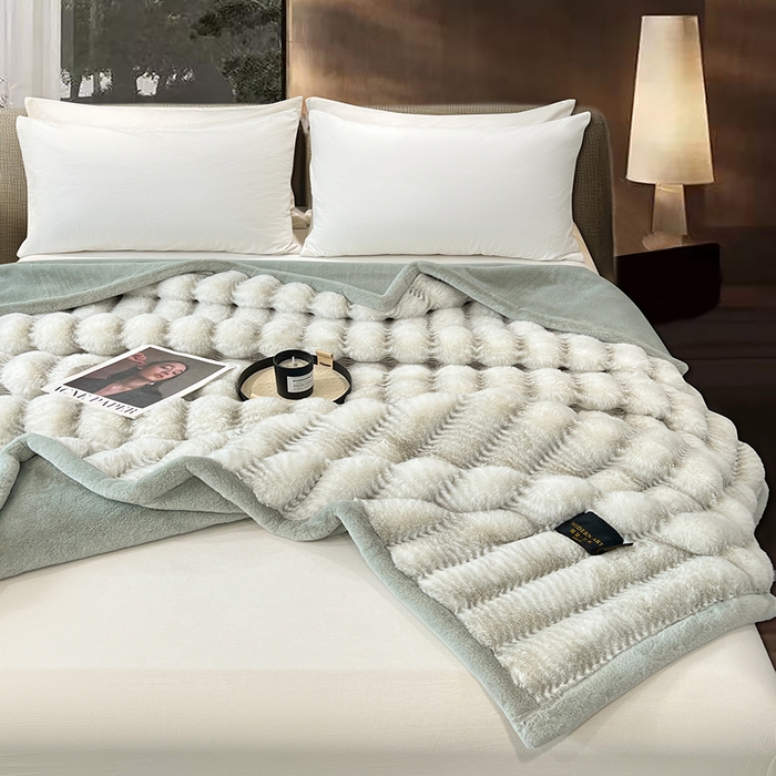 91家纺网 家纺一手货源 找家纺 凯轩毛毯网销专供 2025新款婚庆仿皮草彩波纹艺术毯毛毯毯子-彩波纹 彩波纹-浅绿