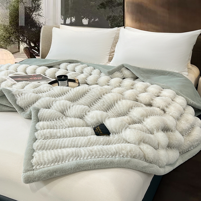 91家纺网 家纺一手货源 找家纺 凯轩毛毯网销专供 2025新款婚庆仿皮草彩波纹艺术毯毛毯毯子-彩波纹 彩波纹-浅绿