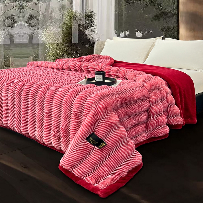 91家纺网 家纺一手货源 找家纺 凯轩毛毯网销专供 2025新款婚庆仿皮草彩波纹艺术毯毛毯毯子-彩波纹 彩波纹-珊瑚红