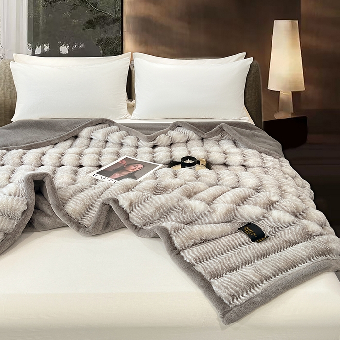 91家纺网 家纺一手货源 找家纺 凯轩毛毯网销专供 2025新款婚庆仿皮草彩波纹艺术毯毛毯毯子-彩波纹 彩波纹-浅灰