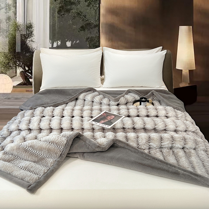 91家纺网 家纺一手货源 找家纺 凯轩毛毯网销专供 2025新款婚庆仿皮草彩波纹艺术毯毛毯毯子-彩波纹 彩波纹-浅灰