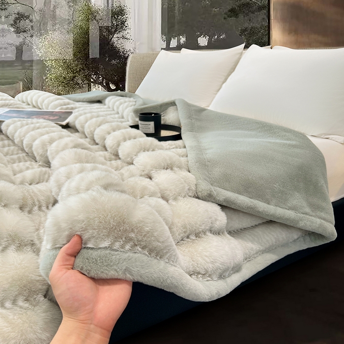 91家纺网 家纺一手货源 找家纺 凯轩毛毯网销专供 2025新款婚庆仿皮草彩波纹艺术毯毛毯毯子-彩波纹 彩波纹-浅绿