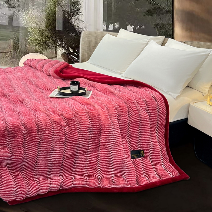 91家纺网 家纺一手货源 找家纺 凯轩毛毯网销专供 2025新款婚庆仿皮草彩波纹艺术毯毛毯毯子-彩波纹 彩波纹-珊瑚红