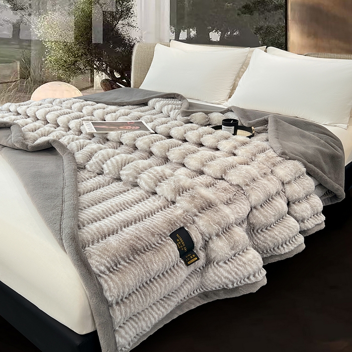 91家纺网 家纺一手货源 找家纺 凯轩毛毯网销专供 2025新款婚庆仿皮草彩波纹艺术毯毛毯毯子-彩波纹 彩波纹-浅灰