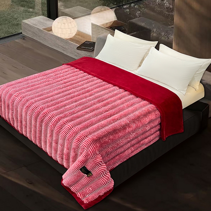 91家纺网 家纺一手货源 找家纺 凯轩毛毯网销专供 2025新款婚庆仿皮草彩波纹艺术毯毛毯毯子-彩波纹 彩波纹-珊瑚红