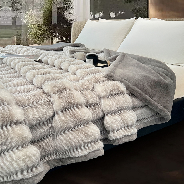 91家纺网 家纺一手货源 找家纺 凯轩毛毯网销专供 2025新款婚庆仿皮草彩波纹艺术毯毛毯毯子-彩波纹 彩波纹-浅灰