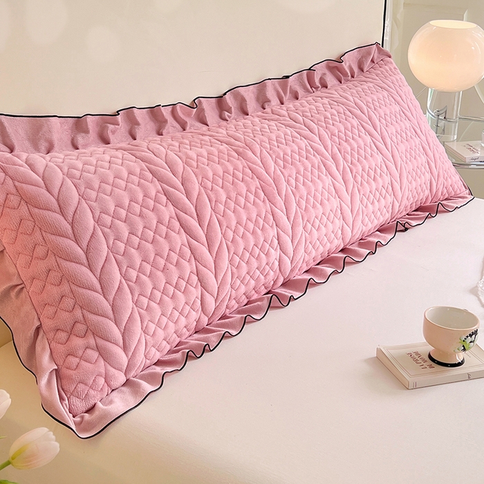 （总）梦舒羽 2025新款牛奶绒夹棉花边枕套情侣双人加长枕芯套枕头套-轻奢