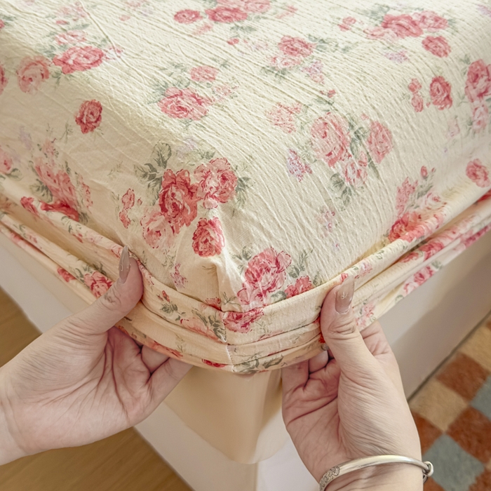 91家纺网 家纺一手货源 找家纺 爱彼家纺 2025新款水洗水洗棉印花床笠单品床笠床笠三件套风格一 柔粉蔷薇绘