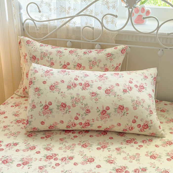 91家纺网 家纺一手货源 找家纺 爱彼家纺 2025新款水洗水洗棉印花床笠单品床笠床笠三件套风格一 柔粉蔷薇绘