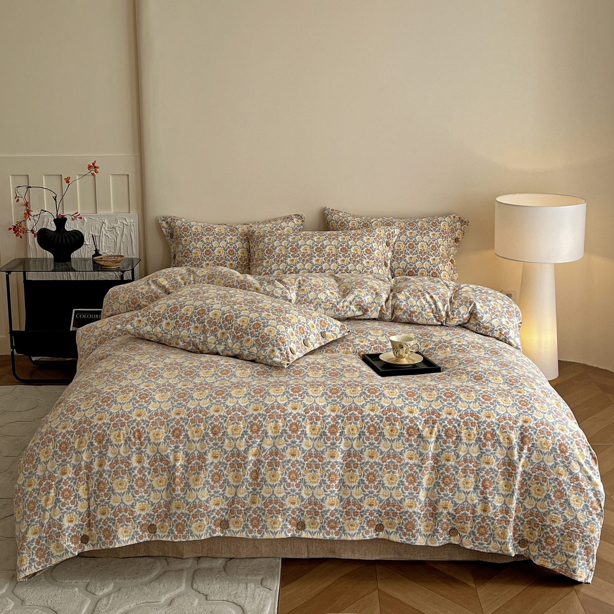 91家纺网 家纺一手货源 找家纺 （总）梵克保罗 2025新款亚麻纽扣款四件套